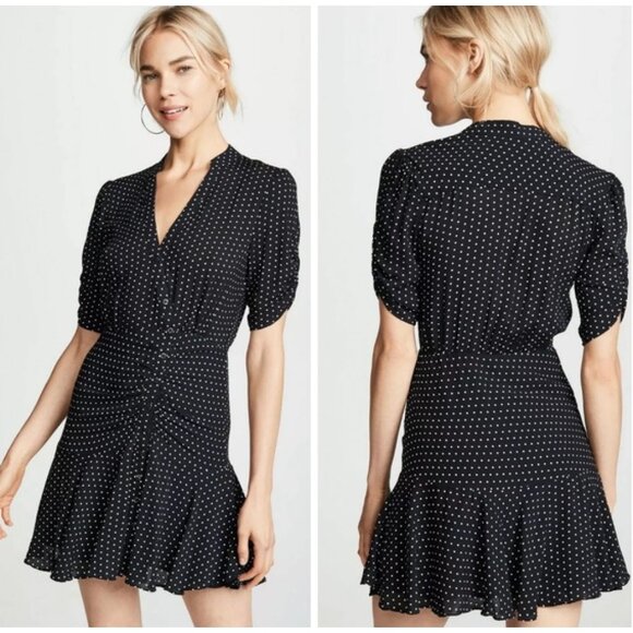 Free People Pippa Polka Dot Print Mini Dress Ruched Romantic Feminine Girly Boho - Picture 12 of 14